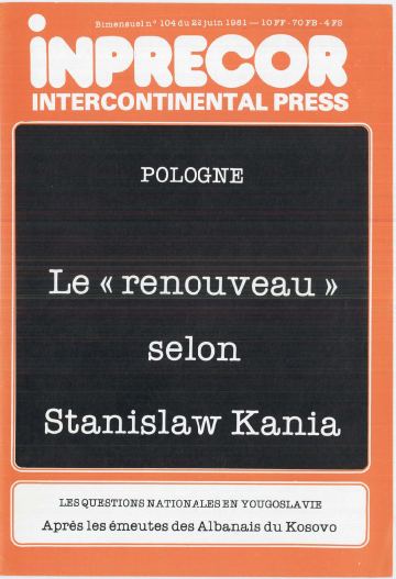 Couverture, Inprecor n° 104