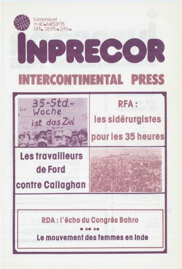 Couverture, Inprecor n° 40